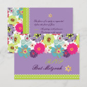 PixDezines rsvp/Alegre retro floral, Bat Mitzvah RSVP Kaartje (Voorkant / Achterkant)