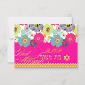 PixDezines rsvp/Alegre retro floral, Bat Mitzvah RSVP Kaartje (Voorkant)