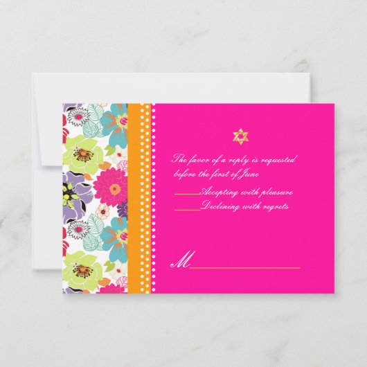 PixDezines rsvp/Alegre retro floral, Bat Mitzvah RSVP Kaartje (Achterkant)