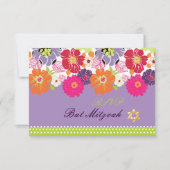 PixDezines rsvp/Alegre retro floral, Bat Mitzvah RSVP Kaartje (Voorkant)