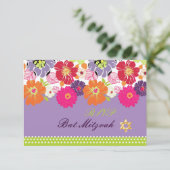 PixDezines rsvp/Alegre retro floral, Bat Mitzvah RSVP Kaartje (Staand voorkant)
