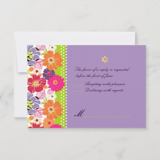 PixDezines rsvp/Alegre retro floral, Bat Mitzvah RSVP Kaartje (Achterkant)