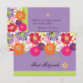 PixDezines rsvp/Alegre retro floral, Bat Mitzvah RSVP Kaartje (Voorkant / Achterkant)
