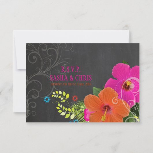 PixDezines rsvp-alkboard+hibiscus+fern RSVP Kaartje (Voorkant)