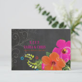 PixDezines rsvp-alkboard+hibiscus+fern RSVP Kaartje (Staand voorkant)