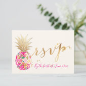 PixDezines RSVP Aloha Pink Pineapple/Gold Script (Staand voorkant)