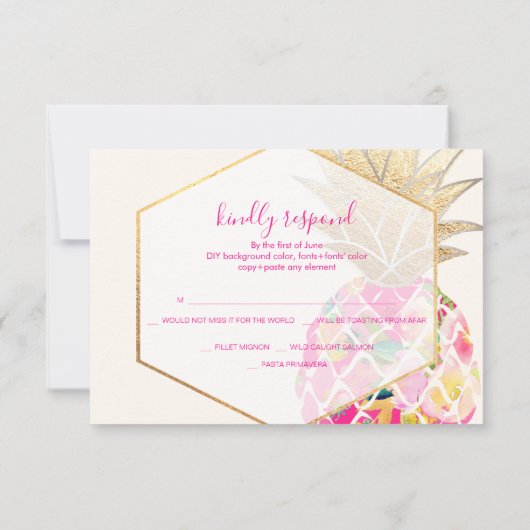 PixDezines RSVP Aloha Pink Pineapple/Gold Script (Achterkant)