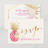 PixDezines RSVP Aloha Pink Pineapple/Gold Script Kaartje (Voorkant / Achterkant)