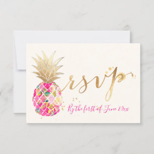 PixDezines RSVP Aloha Roze ananassen/Gold Script
