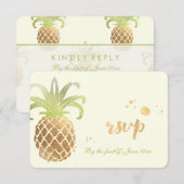 PixDezines RSVP Ananas/Gouden borstelstreken Kaartje (Voorkant / Achterkant)