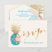 PixDezines rsvp-ananassen/goudpenseelstreken RSVP Kaartje (Voorkant / Achterkant)