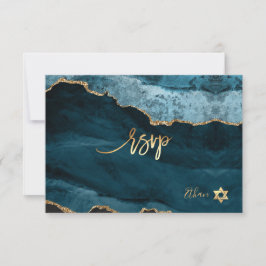 PixDezines RSVP Bar Mitzvah aquarel teal agaat✡ Kaartje