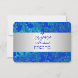 PixDezines rsvp bar mitzvah/blue/Silver Kaartje