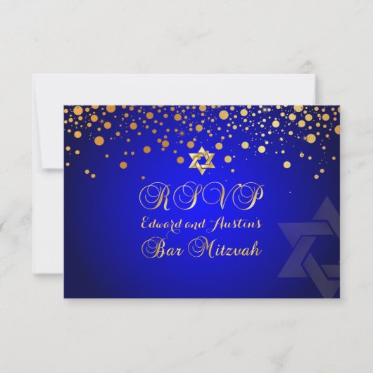 PixDezines RSVP, BAR MITZVAH+GOLD CONFETTI RSVP Kaartje (Voorkant)
