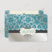 PixDezines rsvp/Baroque faux folielace/blauwgroen RSVP Kaartje (Voorkant / Achterkant)