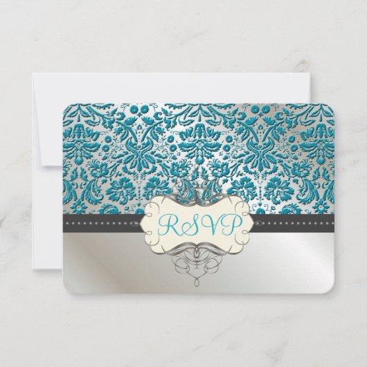 PixDezines rsvp/Baroque faux folielace/blauwgroen RSVP Kaartje (Voorkant)