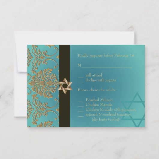 PixDezines rsvp bat mitzvah+faux Gold damask (Achterkant)