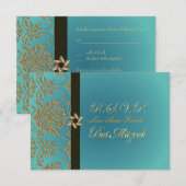 PixDezines rsvp bat mitzvah+faux Gold damask Kaartje (Voorkant / Achterkant)