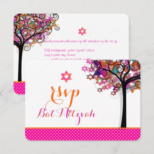 PixDezines RSVP Bat Mitzvah Kaartje (Voorkant / Achterkant)