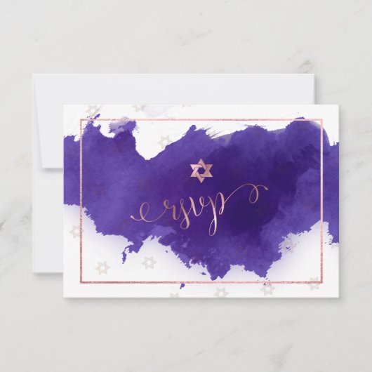 PixDezines RSVP Bat Mitzvah, Paarse Waterverf ✡ (Voorkant)