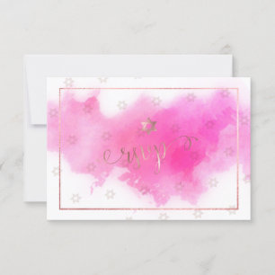 PixDezines RSVP Bat Mitzvah, Roze Waterverf ✡