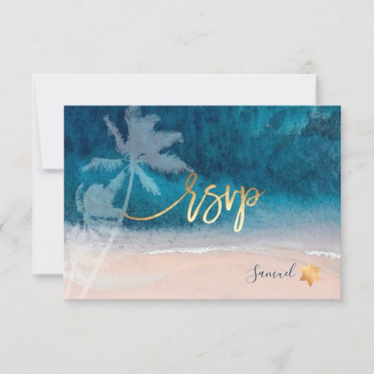 PixDezines RSVP Beach Palm Trees Bar Mitzvah (Voorkant)