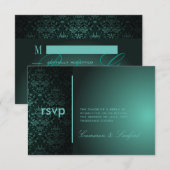 PixDezines RSVP Bijoux Damask/Blauwgroen Groen Kaartje (Voorkant / Achterkant)