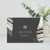 PixDezines RSVP Black White Tallit Mitswa Kaart (Staand voorkant)