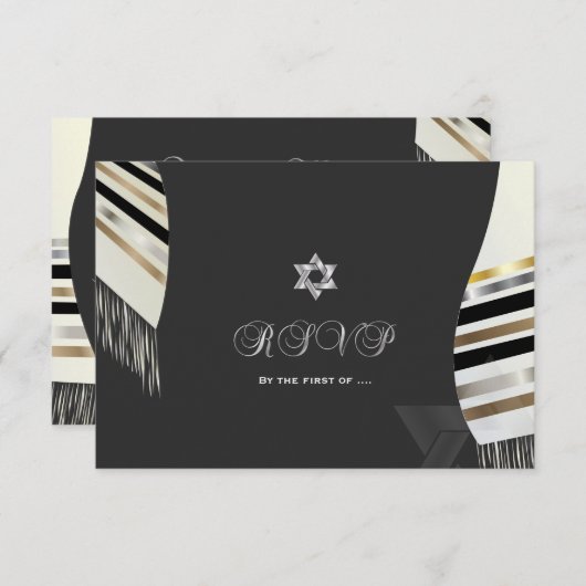 PixDezines RSVP Black White Tallit Mitswa Kaart (Voorkant / Achterkant)