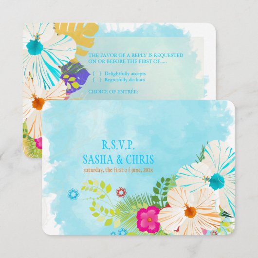 PixDezines rsvp blauw+oranje hibiscus (Voorkant / Achterkant)