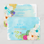 PixDezines rsvp blauw+oranje hibiscus Kaartje (Voorkant / Achterkant)