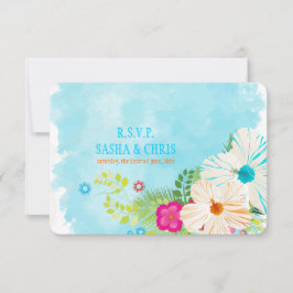 PixDezines rsvp blauw+oranje hibiscus Kaartje