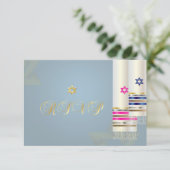 PixDezines RSVP Blauw/Roze Tallits/B'nai Mitswa (Staand voorkant)