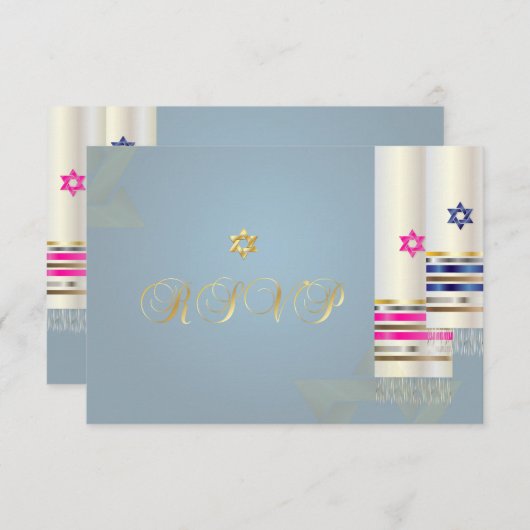 PixDezines RSVP Blauw/Roze Tallits/B'nai Mitswa (Voorkant / Achterkant)