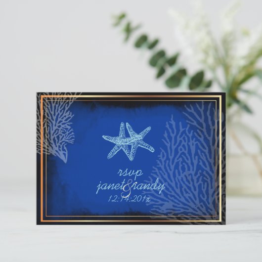 PixDezines rsvp blauwe zeester+koraal/dij kleur (Staand voorkant)