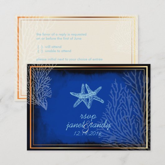 PixDezines rsvp blauwe zeester+koraal/dij kleur (Voorkant / Achterkant)