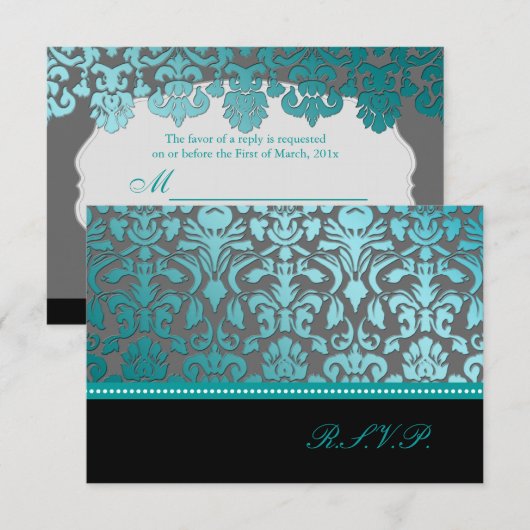 PixDezines rsvp blauwgroen flora demask/diy backgr Kaartje (Voorkant / Achterkant)