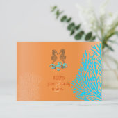 PixDezines rsvp Blue Coral+Seahorse, strandpartij Kaartje (Staand voorkant)