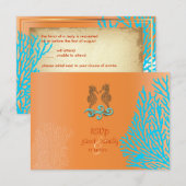 PixDezines rsvp Blue Coral+Seahorse, strandpartij Kaartje (Voorkant / Achterkant)