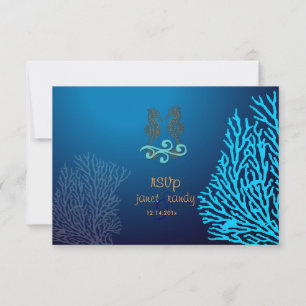 PixDezines rsvp Blue Coral+Seahorse, strandpartij Kaartje
