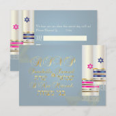 PixDezines RSVP Blue/Pink Tallits/B'nai Mitzvah Kaartje (Voorkant / Achterkant)