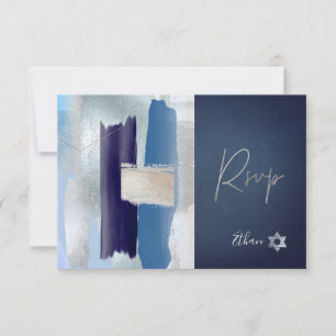 PixDezines RSVP Blues Watercolor Bar Mitswa ✡ Kaartje