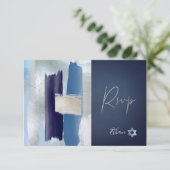 PixDezines RSVP Blues Waterverf Bar Mitzvah ✡ (Staand voorkant)