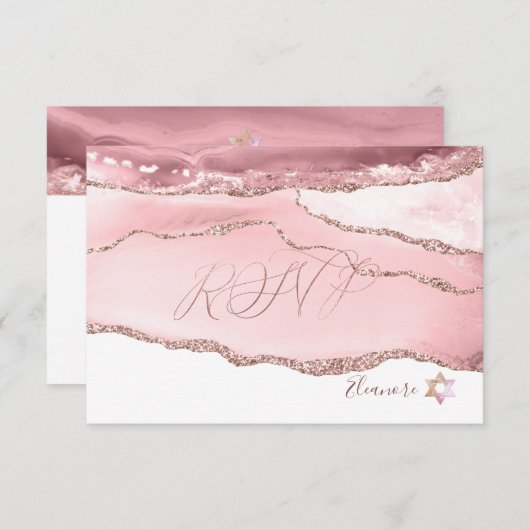 PixDezines RSVP Blush Burgundy Agate Bat Mitzvah ✡ (Voorkant / Achterkant)