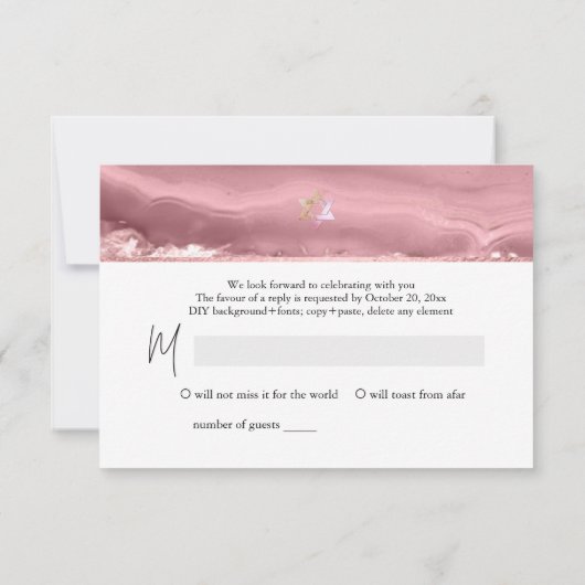 PixDezines RSVP Blush Burgundy Agate Bat Mitzvah ✡ Kaartje (Achterkant)