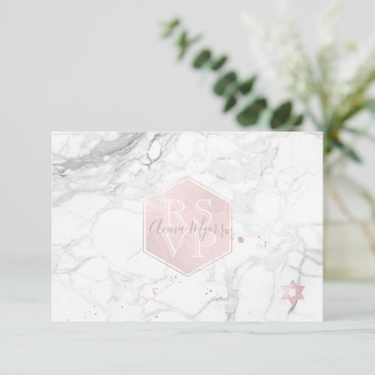 PixDezines RSVP Blush Roze Honingraat Mitzvah ✡ (Staand voorkant)