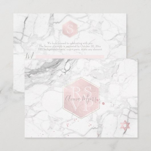 PixDezines RSVP Blush Roze Honingraat Mitzvah ✡ (Voorkant / Achterkant)