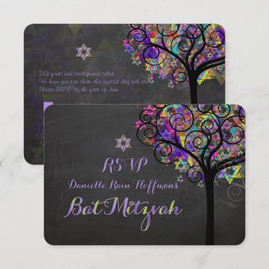 PixDezines rsvp boom des levens Bat Mitzvah Kaart (Voorkant / Achterkant)