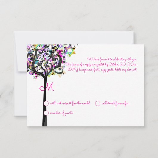 PixDezines RSVP Boom des Levens Muziek Bat Mitzvah Kaart (Achterkant)