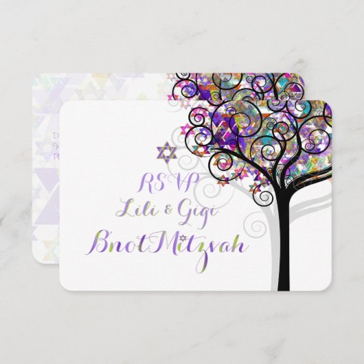 PixDezines RSVP-BOOM LEVENSDUUR Bnot MITZVAH/PAARS Kaart (Voorkant / Achterkant)